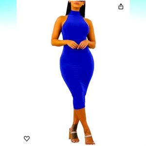 NWOT Blue Sleeveless Halter Midi Dress